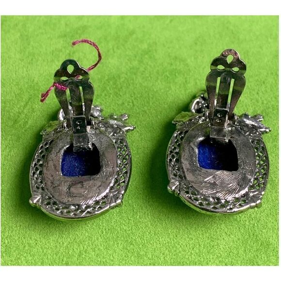 Vintage Blue Cabochon Statement earrings, in Silver, Unmarked - Picture 2 of 2